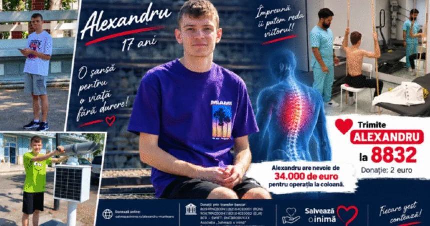 Un SMS de 2 euro îl poate ajuta pe Alexandru, 17 ani, operat la coloană